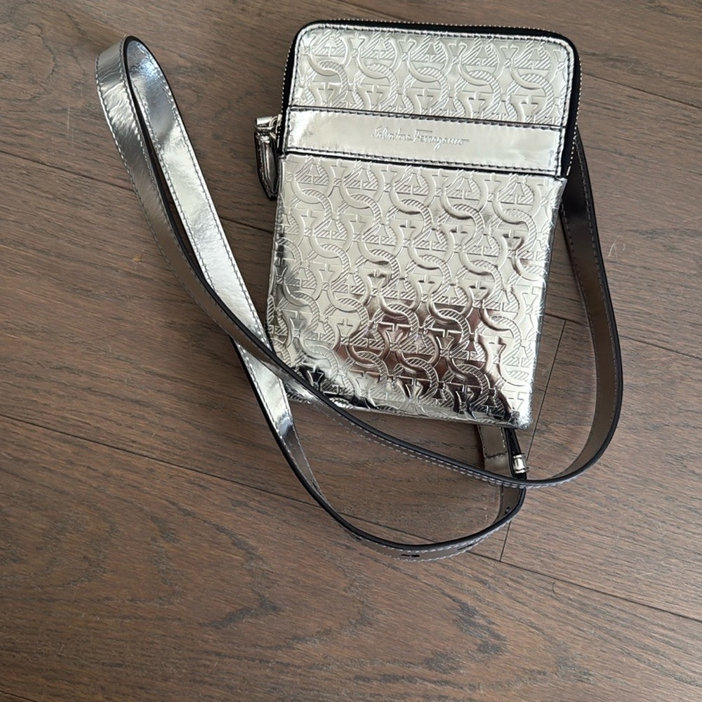 Silver Embossed Crossbody Bag